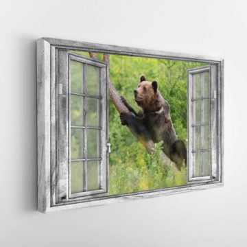 Bear 3D Window View Framed Home Decor Canvas & Poster
