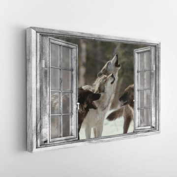 Wolves 3D Window View Framed Home Decor Canvas & Poster