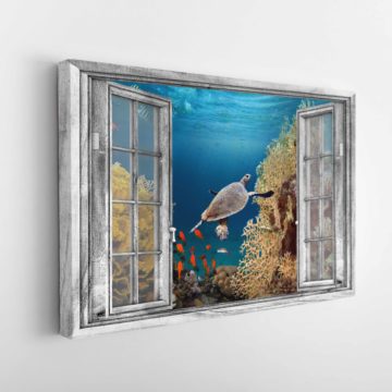 Turtle 3D Window View Framed Home Decor Canvas & Poster - Poster