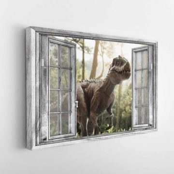 Dinosaur 3D Window View Framed Home Decor Canvas & Poster